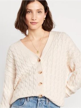 NWOT Cozy Cream Cable Knit Button-Up Sweater